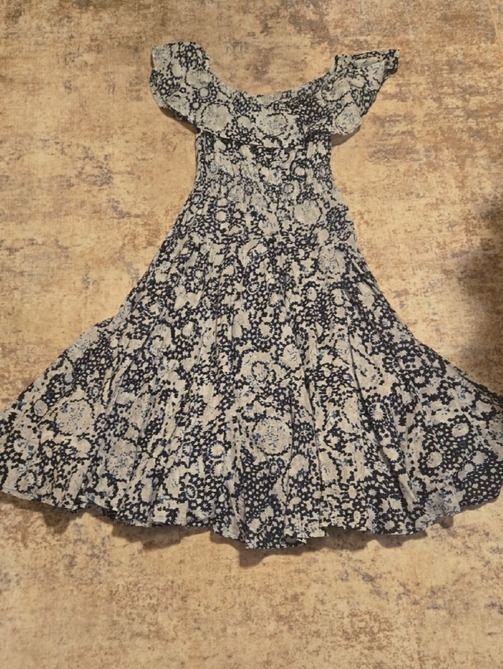 Chelsea & Theodore Navy and White Off-Shoulder Ruffle Full Skirt Maxi Dress - Picture 7 of 7